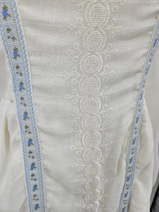 VTG Young Edwardian Arpeja Off White Gauze Maxi Dress Womens 11 Peasant - Picture 3 of 8